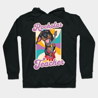 Rockstar Teacher with Dachshund Doxie Dog and guitar tee Hoodie